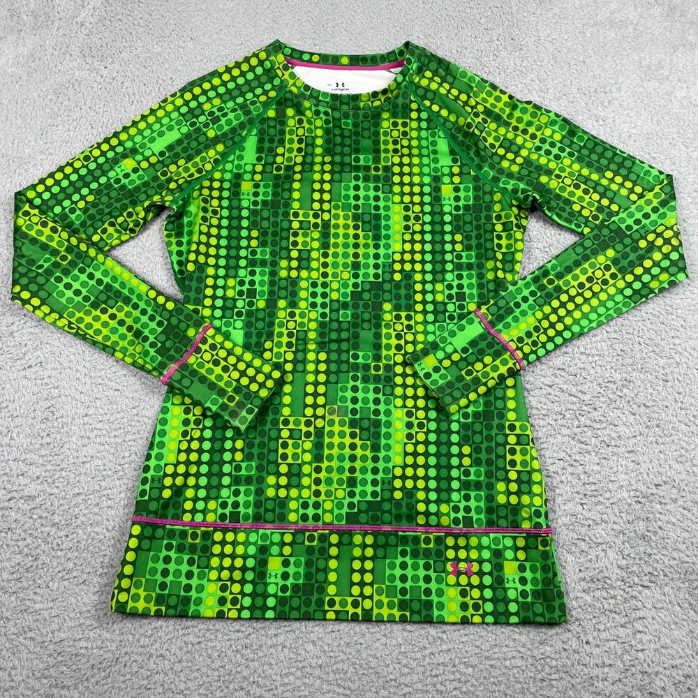 Under Armour ColdGear Base Layer Top Womens Medium Green Geometric Thumbhole